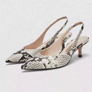 Zara snake print slingback low heel shoes